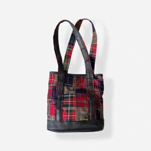 ORVIS Plaid Wool Tartan Patchwork Leather Tote Shopper Shoulder Bag